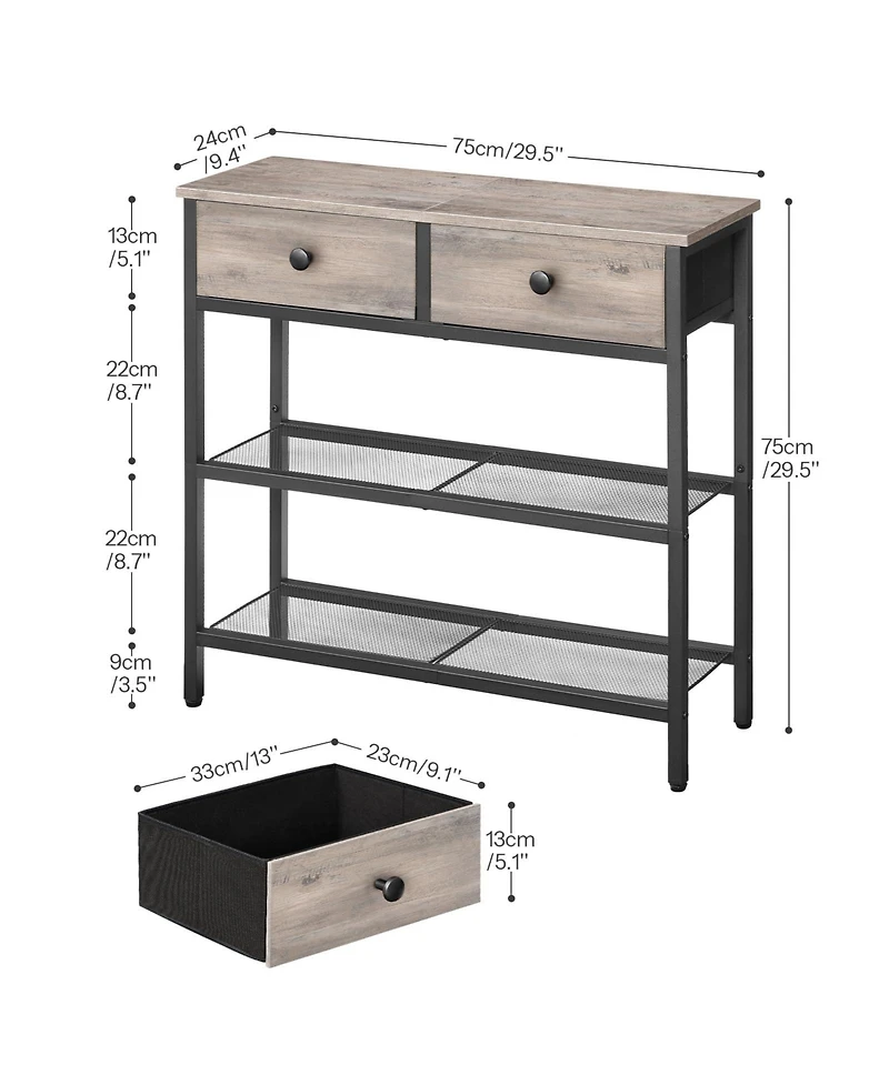 Slickblue 29.5-Inch Narrow Behind Sofa Table with Fabric Storage Drawers