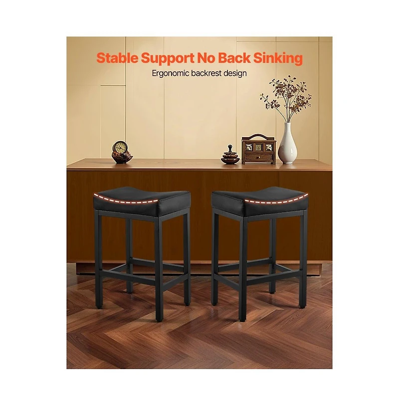 Slickblue Set of 2 Pu Leather Counter Bar Stools 25 Inch Saddle Seat