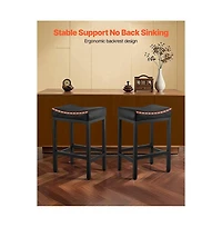 Slickblue Set of 2 Pu Leather Counter Bar Stools 25 Inch Saddle Seat