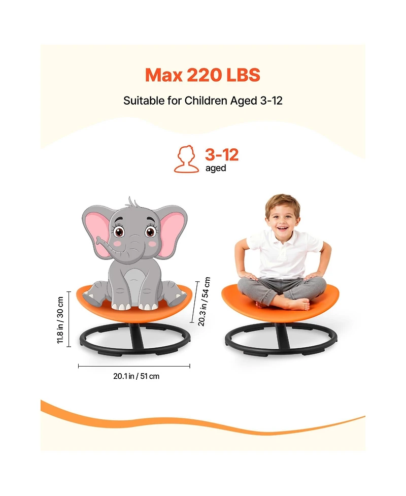 Hongge Sensory Spinning Chair with Non-Slip Metal Base, Builds Balance and Core Control, Ages 3-12