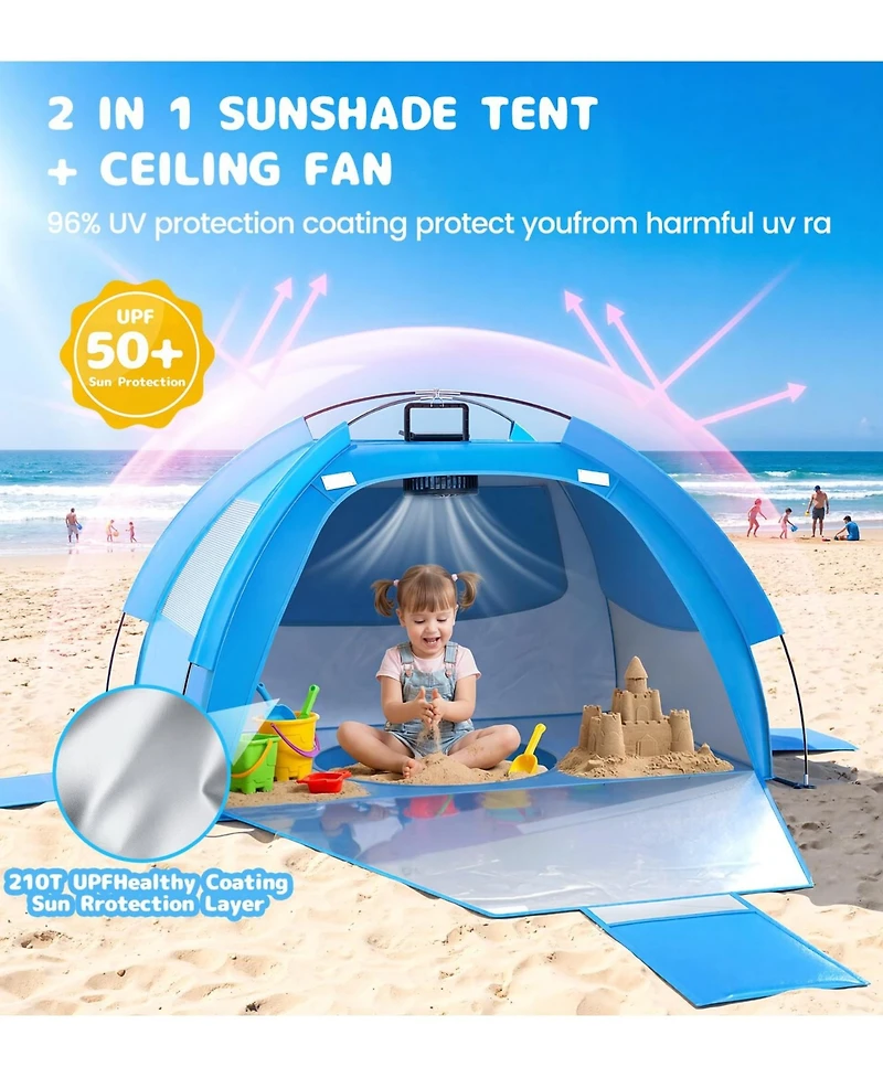 Aofar Beach Tent Solar Fan Anti-uv Sun Shelter Portable Shade Play Ceiling