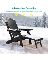 Sonkuki 3-Position Reclining Adirondack Chair with Retractable Ottoman, Folding Patio Cup Holder, Heavy Duty Hdpe Fire Pit Seating 350lbs