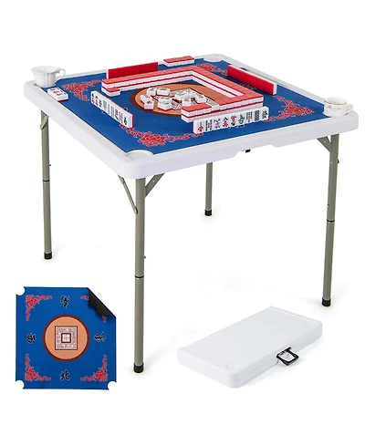Costway Folding Mahjong Table with Cup Holders and Carrying Handle, Ages 18+