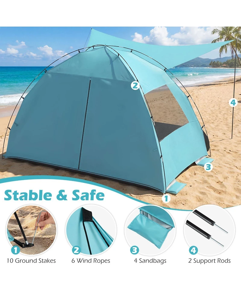 Costway Beach Tent Sun Shelter with Canopy Pop-Up 5-6 Person UPF50+