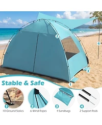Costway Beach Tent Sun Shelter with Canopy Pop-Up 5-6 Person UPF50+