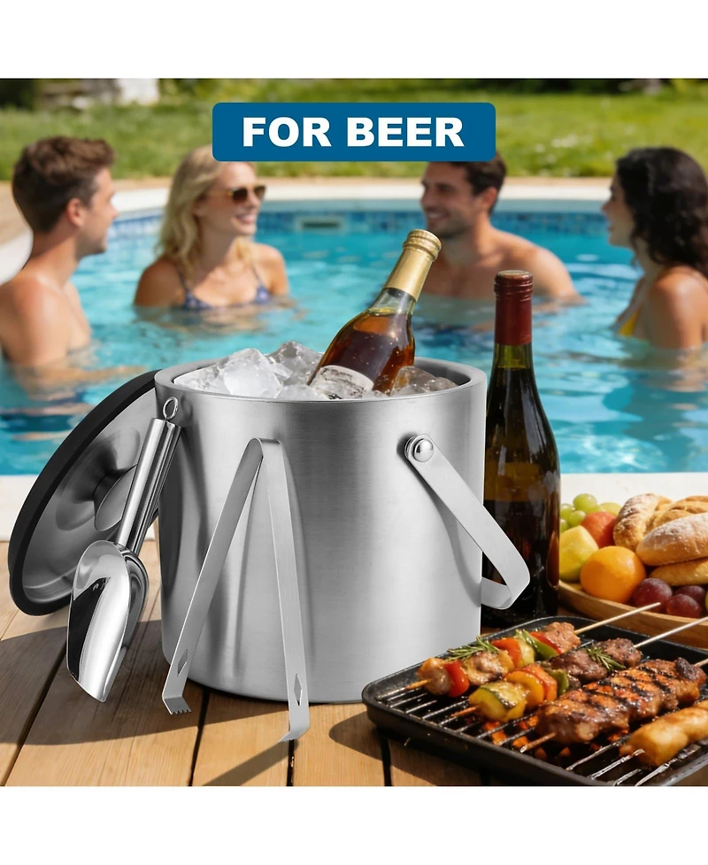Piscifun Stainless Steel Insulated Ice Bucket With Lid Scoop Tongs For Bar Parties Drinks