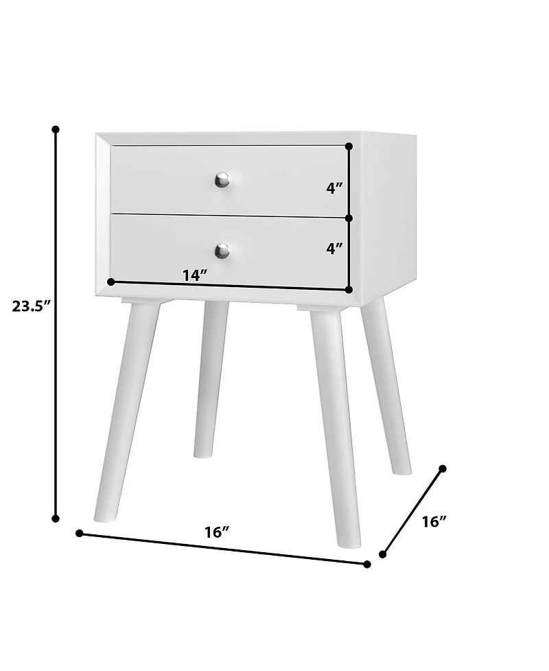 Costway End Table with Drawers and Storage Wooden Mid-Century Accent Side
