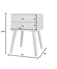 Costway End Table with Drawers and Storage Wooden Mid-Century Accent Side