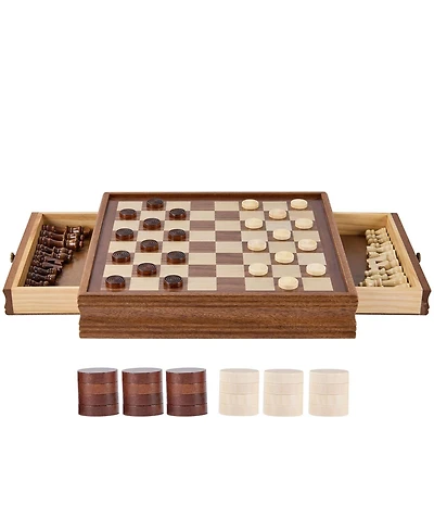 Sugift 15-Inch 2-in-1 Solid Wood Chess Checkers Board Game, Ages 6+