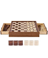 Sugift 15-Inch 2-in-1 Solid Wood Chess Checkers Board Game, Ages 6+