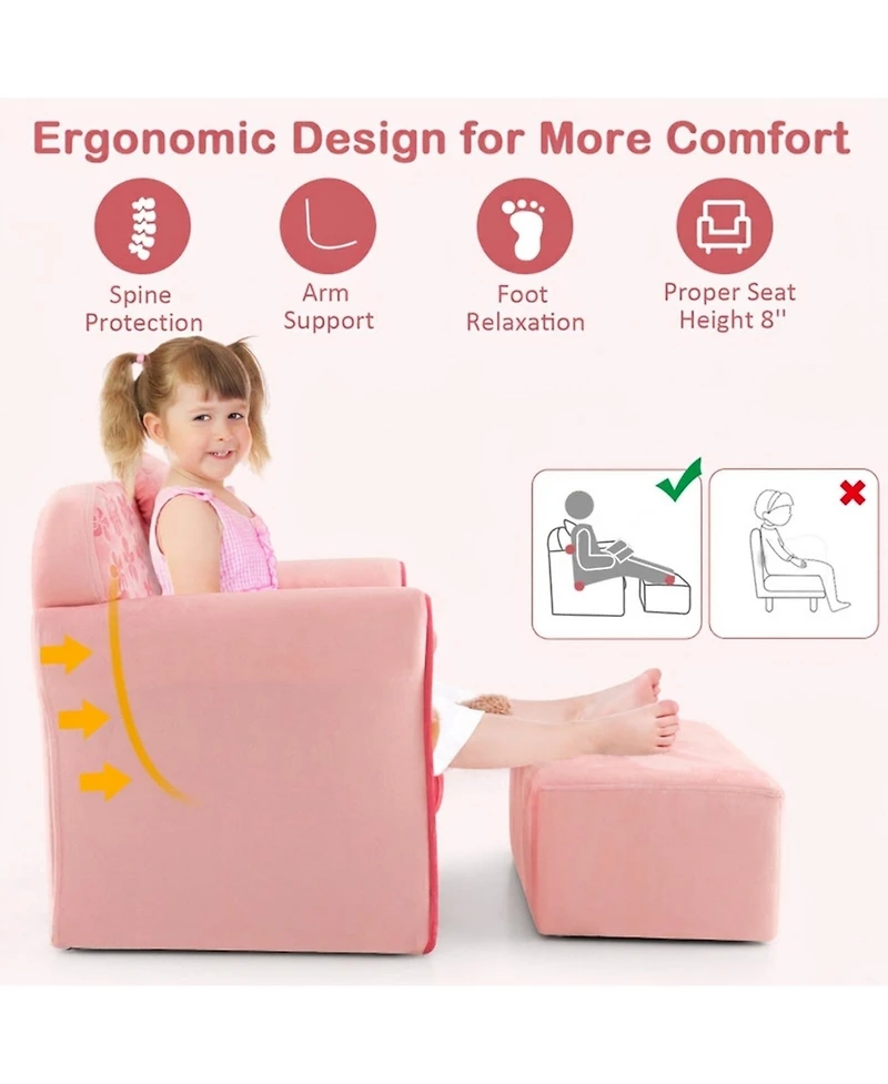 Gouun Ultra Soft Velvet Toddler Loveseat Couch with Matching Footrest Ottoman