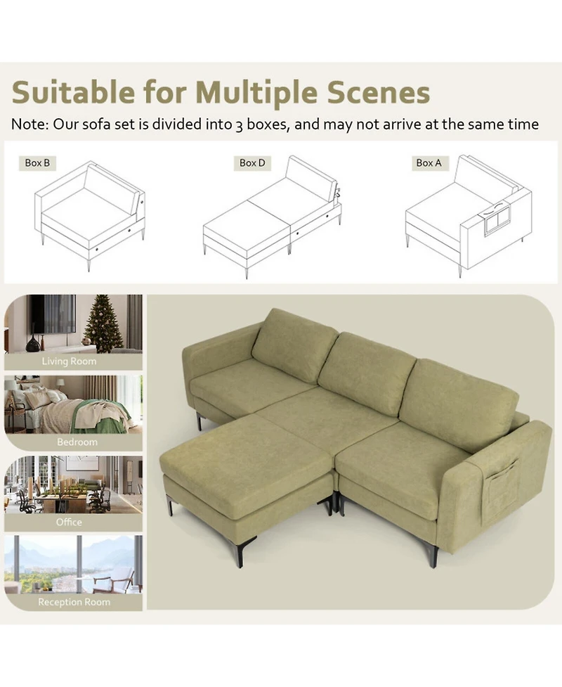 Gouun Modular 94 Inch L-Shape Sectional Sofa Reversible Chaise with Usb Ports