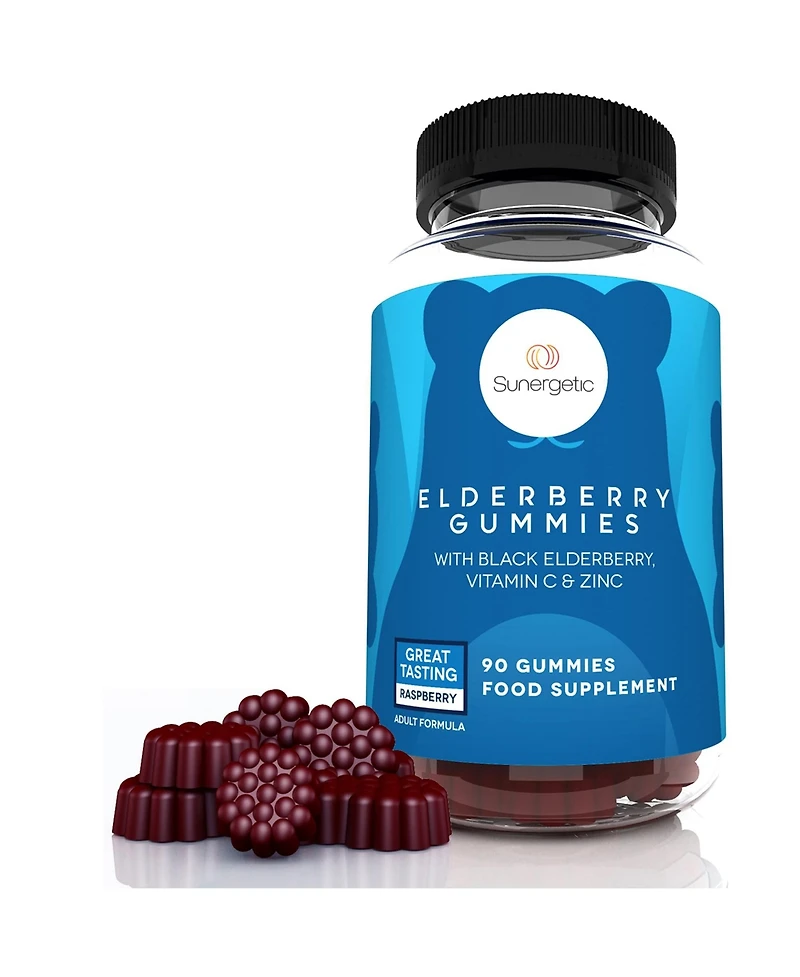 Sunergetic Elderberry Gummies with Vitamin C and Zinc, Raspberry Flavor, 90 Count