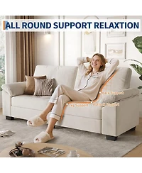 gaomon 90in-Modern Oversized Loveseat, Beige Velvet Upholstered Loveseat with Soft Spacious Armrests, Washable Cushion Covers