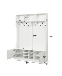 Sugift 59in Wide 6-in-1 Hall Tree With Bench and Storage