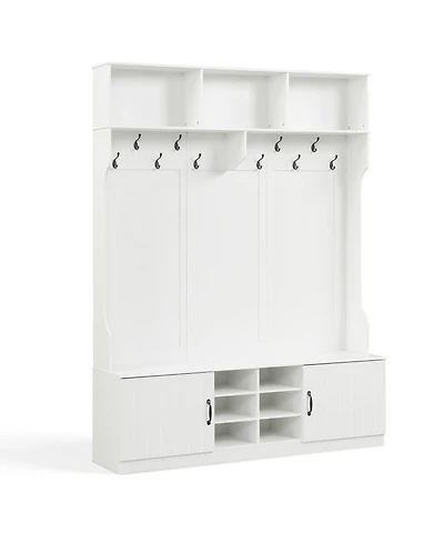 Sugift 59in Wide 6-in-1 Hall Tree With Bench and Storage