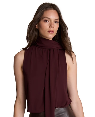 Kenneth Cole Women's Scarf Neck Sleeveless Matte Jersey Blouse