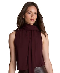 Kenneth Cole Women's Scarf Neck Sleeveless Matte Jersey Blouse
