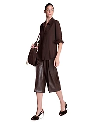 Kenneth Cole Women's High-Waisted Faux-Leather Wide-Leg Shorts, 18" Inseam