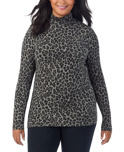 Cuddl Duds Plus Size Softwear with Stretch Turtleneck Animal-Print Long-Sleeve Top