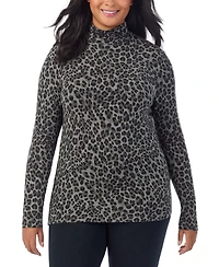 Cuddl Duds Plus Size Softwear with Stretch Turtleneck Animal-Print Long-Sleeve Top