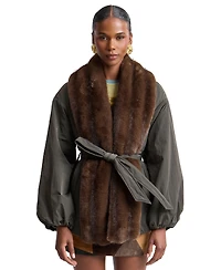 Avec Les Filles Women's Belted Faux-Fur-Trim Shawl Collar Puffer Jacket