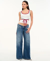 Abrand Juniors' Evelyn Wide-Leg Low-Rise Jeans