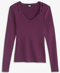 I.n.c. International Concepts Women's Long-Sleeve V-Neck Cutout-Trim Sweater, Macy's Exclusive
