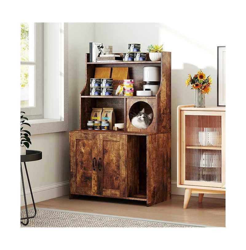 Ruie Wooden Cat Litter Box Enclosure 51 in Industrial Storage Shelf and Cat Condo