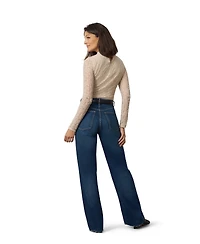 Cable & Gauge Women's Lace Knit Funnel Neck Shirred Top
