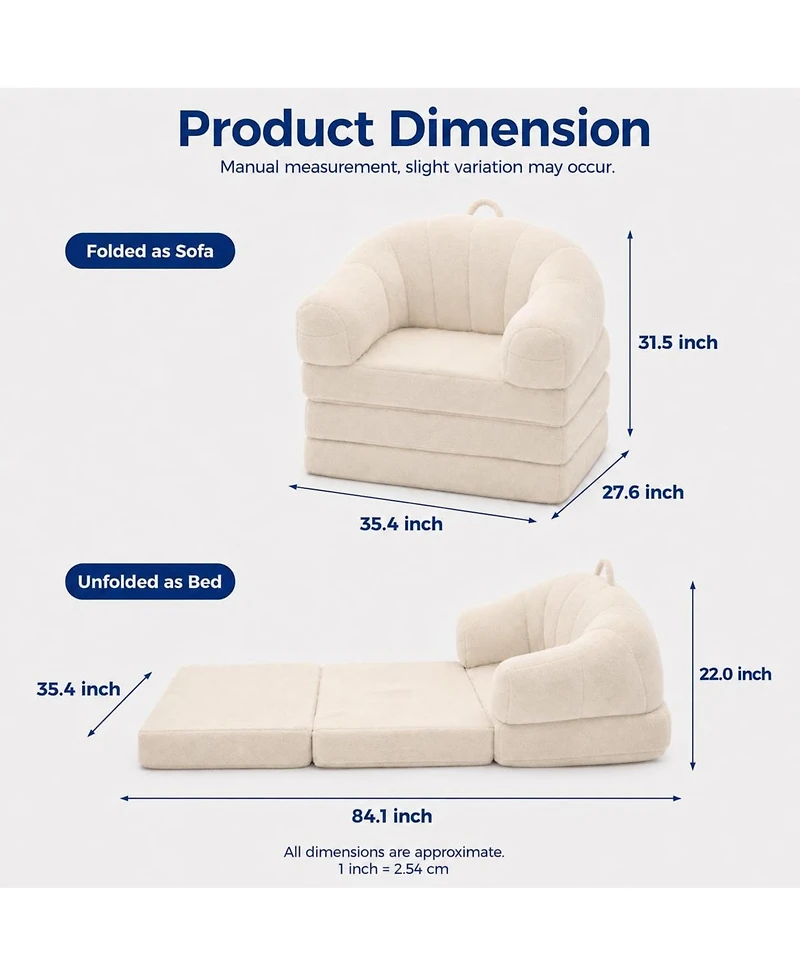 Folding Sofa Bed, Convertible Sleeper Chair, 2 1 Foldable Couch with Handle, Floor U Shaped Arms, No Assembly Required, for Apartment