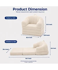 Folding Sofa Bed, Convertible Sleeper Chair, 2 1 Foldable Couch with Handle, Floor U Shaped Arms, No Assembly Required, for Apartment