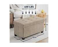 Ornavo Home Foldable Tufted 30 Inch Linen Bench Storage Ottoman with Legs