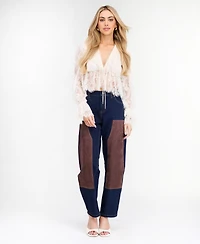 Kittenish Women's Mila Eyelash Lace Long-Sleeve V-Neck Blouse