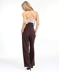 Kittenish Women's Harper Strapless Wide-Leg Lace-Trim Jumpsuit