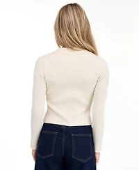 Kittenish Women's Zip Sweater V-Neck Ribbed-Knit