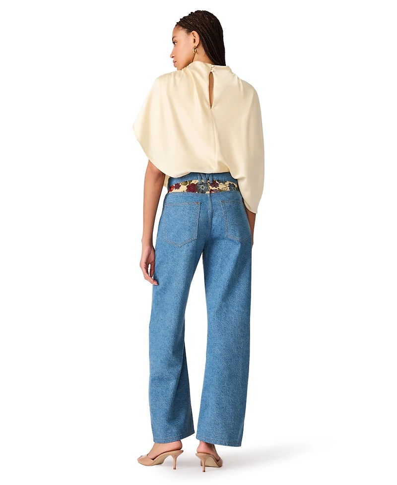 Steve Madden Women's The Sydnee Floral Non-Stretch Wide-Leg Jeans