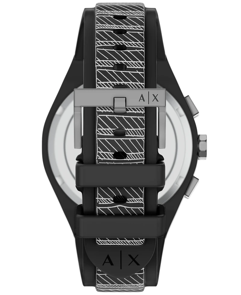 Armani Exchange Men's Sync Quartz Chronograph Black Silicone Watch 44mm