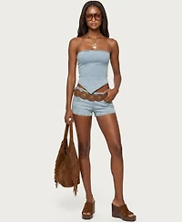 Edikted Women's Zaida Asymmetric Denim Strapless Top