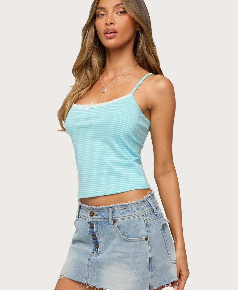 Edikted Women's Emmaline Lacey Cotton-Blend Striped Scoop Neck Tank Top