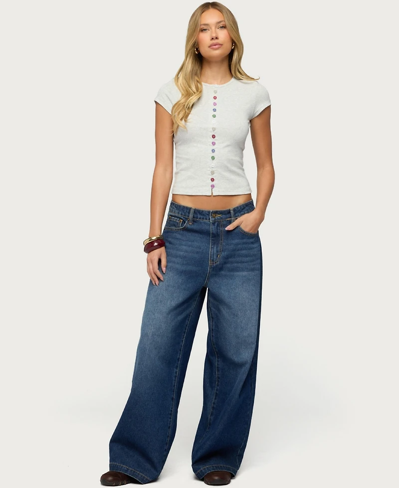 Edikted Womens Cary Mixed Button Up T Shirt