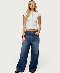 Edikted Womens Cary Mixed Button Up T Shirt