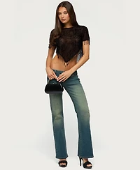 Edikted Women's Yanna Beaded Fringe Mesh Poncho Top