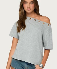 Edikted Women's Leslee Off-the-Shoulder Short-Sleeve Grommet T-Shirt
