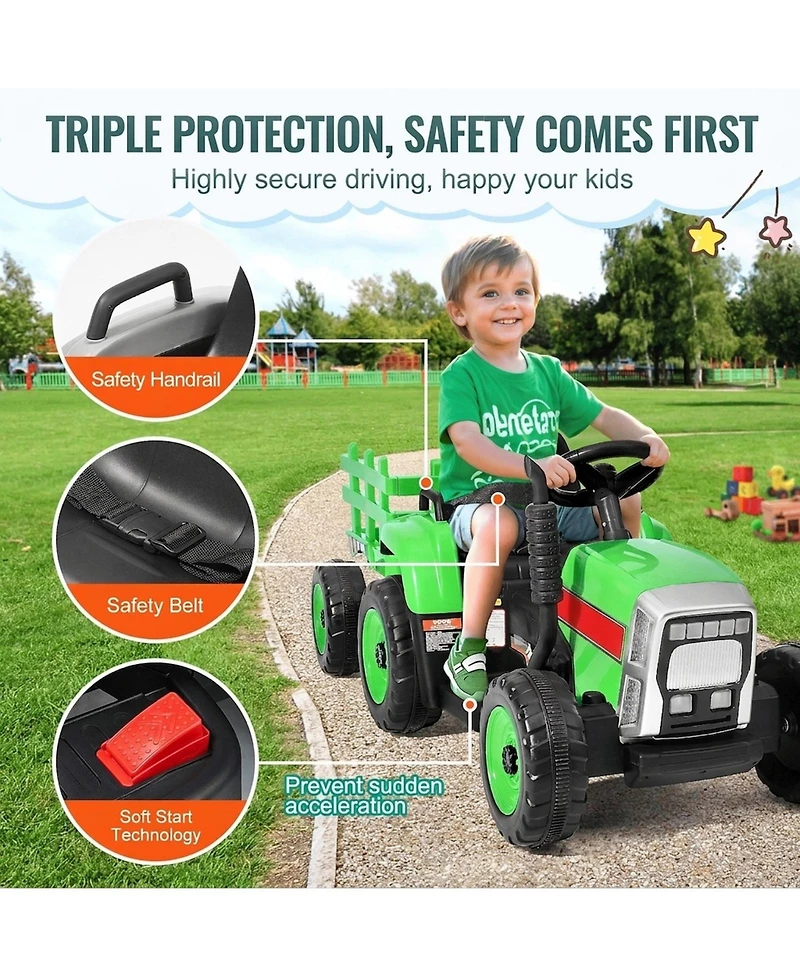 Sevorley 12V Electric Ride-On Tractor With Detachable Trailer and Remote Control, Ages 3+