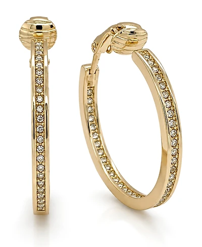 And Now This Cubic Zirconia Medium In & Out Clip-On Hoop Earrings in Gold-Plate, 1.18"