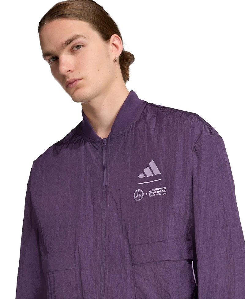Adidas Men's Dark Purple Mercedes-amg Petronas F1 Team Premium Woven Full-Zip Bomber Jacket