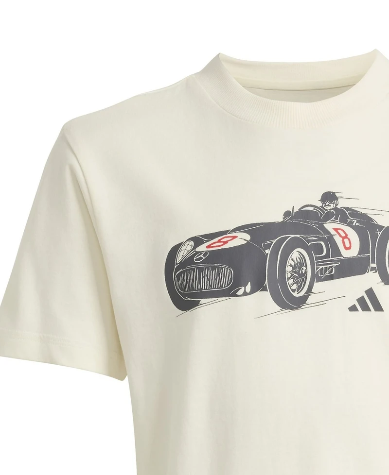 Adidas Big Boys and Girls White Mercedes-amg Petronas F1 Team Silver Arrows Retro Car T-Shirt