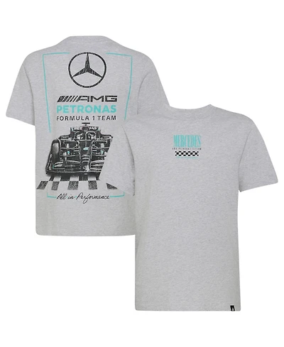 Adidas Big Boys and Girls Heather Gray Mercedes-amg Petronas F1 Team Front Facing Car T-Shirt