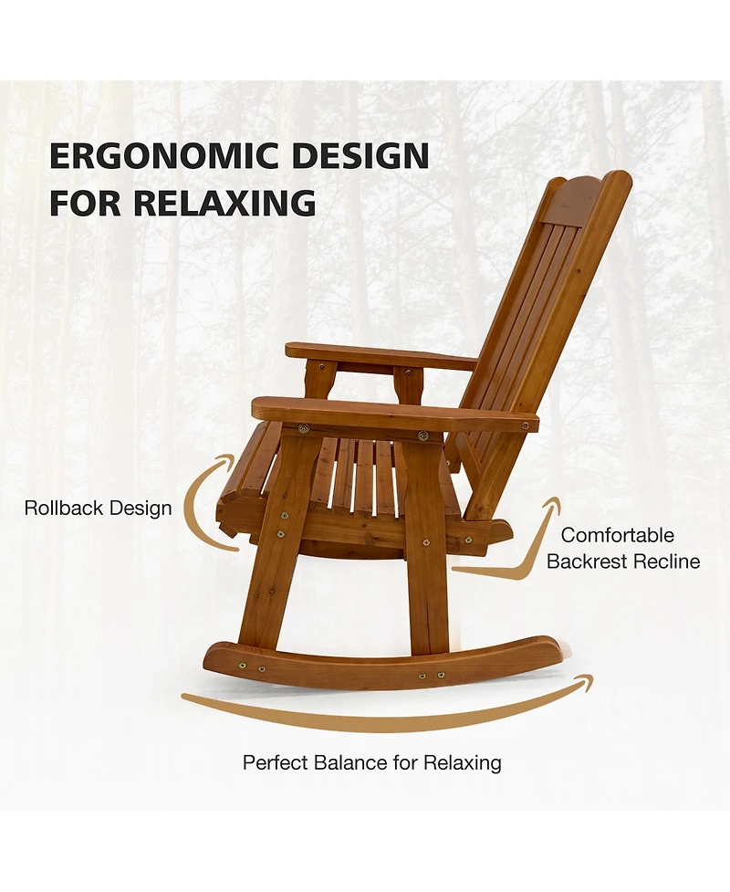 Innovaze Solid Fir Wood Outdoor Rocking Chair and Side Table Set, Heavy-Duty Patio Rocker with Comfortable Recline for Porch and Backyard